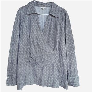 Talbots 18W geometric slimming corpcore career business casual faux wrap Top